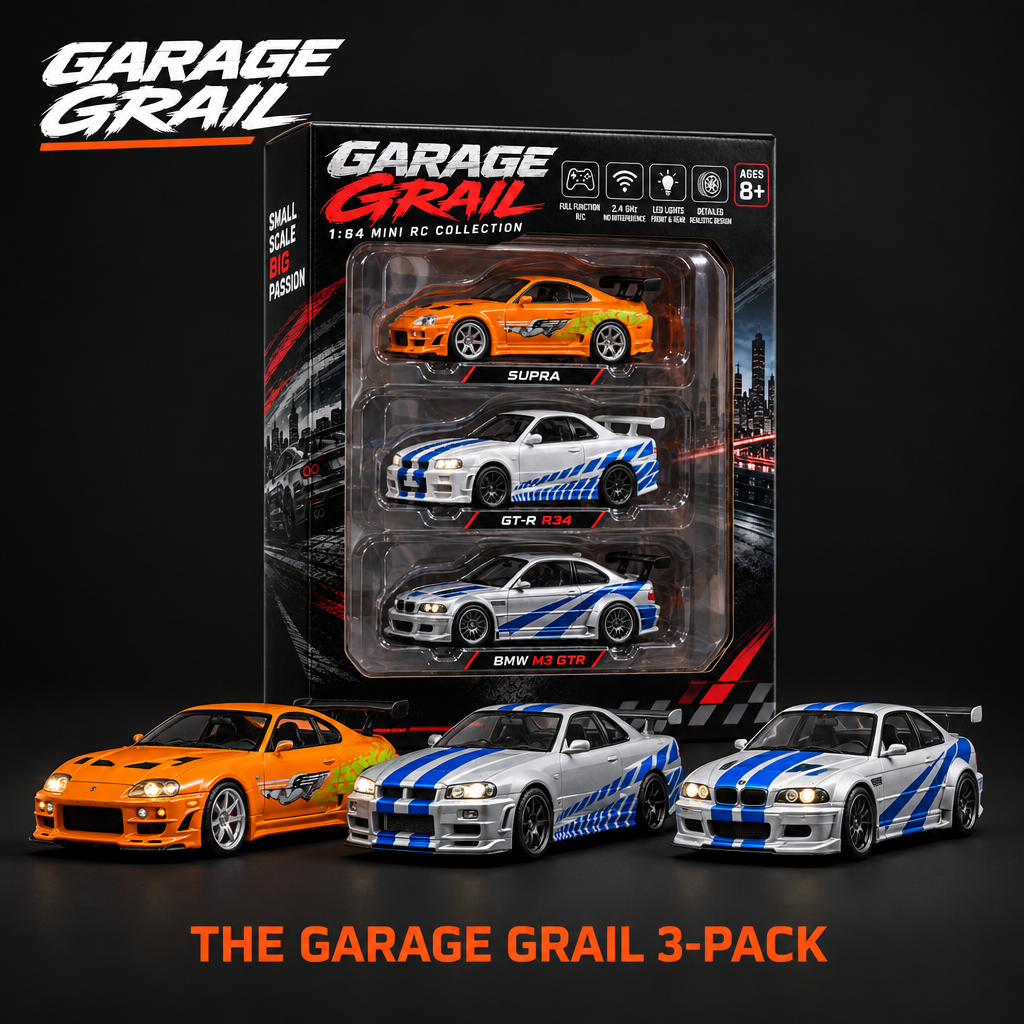 Garage Grail 3-pack collector box with all three mini drift cars